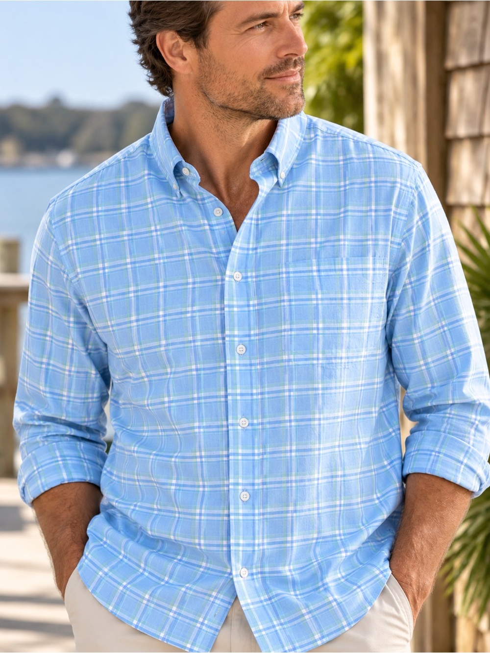 Southern Tide Classic Fit Plaid Button Down Shirt Men’s XXL Blue Cotton #922